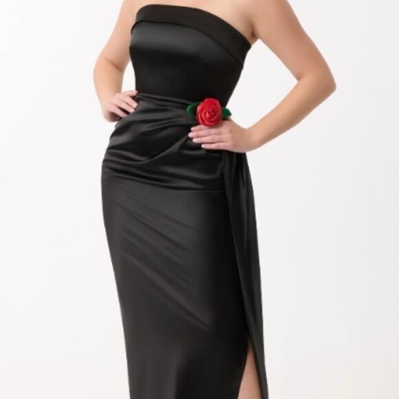 Barbie™ X Unique Vintage Plus Size Black Satin Strapless Evening Gown - Picture 4 of 5